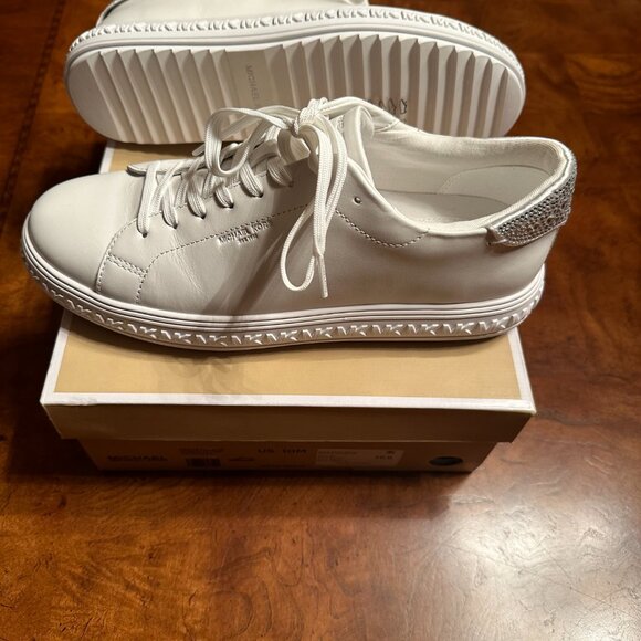 Michael Kors Grove Lace Up Women's White Sneakers with Rhinestones NIB Size 10 - Picture 4 of 7